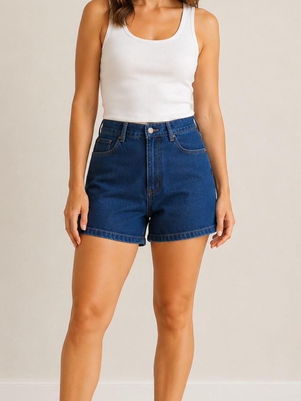 Classic High-Rise Women's Denim Shorts - Blue
